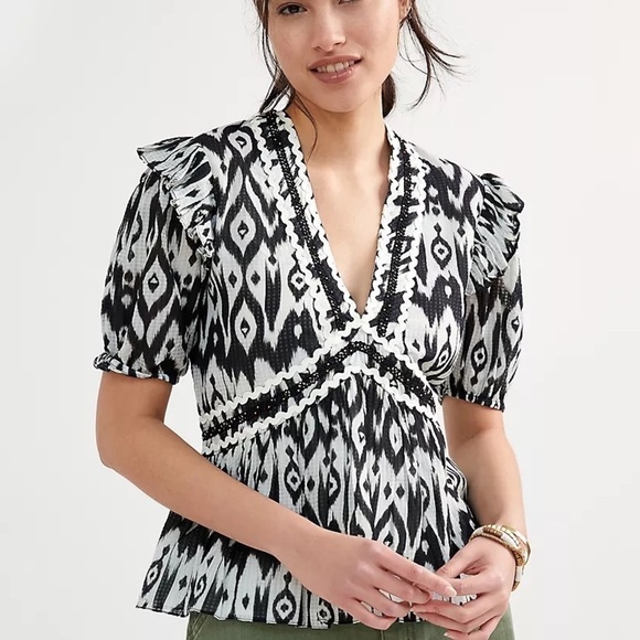 NWT - Anthropologie Pallavi Singhee Deep V-Neck Lined Lace Embellished Top - Picture 3 of 4